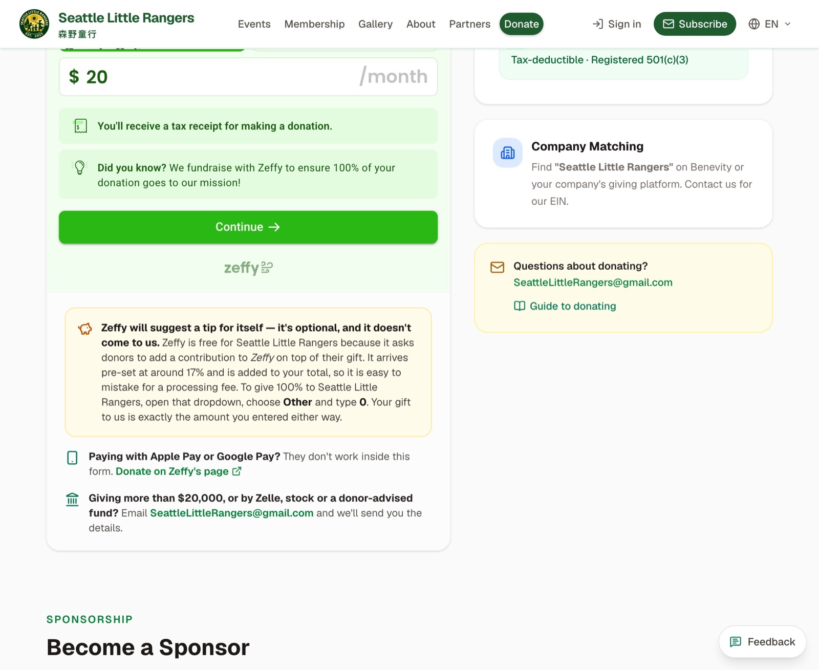 The notes on the donation page